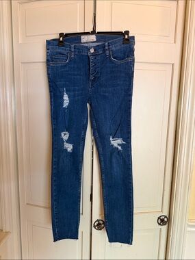 Free People Dark Blue Distressed Skinny Jeans